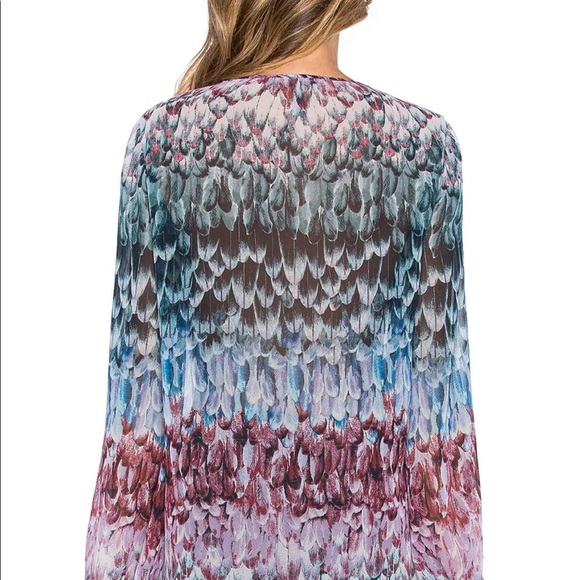 BCBG XS DUSTY ELM EVANNA Chiffon Blouse Feather - Picture 3 of 12